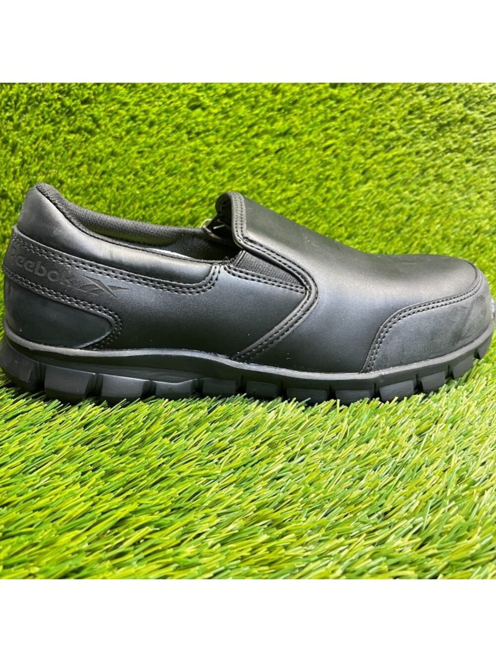Reebok Sublite Cushion Mens Size 9.5 Black Composite Toe Slip On Work Shoes